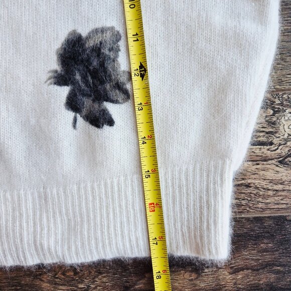 Vintage'90s Express Tricot Floral Rabbit Hair Blend Short Sleeve Sweater Ivory - Picture 11 of 11